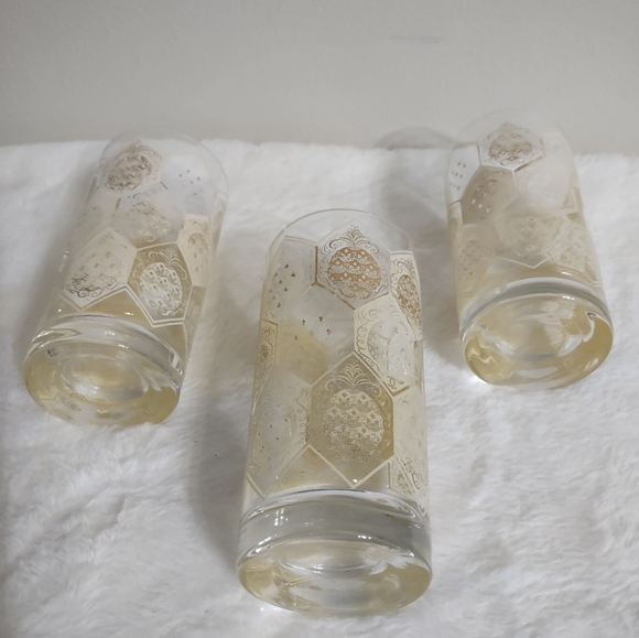 3 Cera Ned Harris Highball Cocktail Glasses 22Kt "6" Pineapple Tumblers - Picture 11 of 12